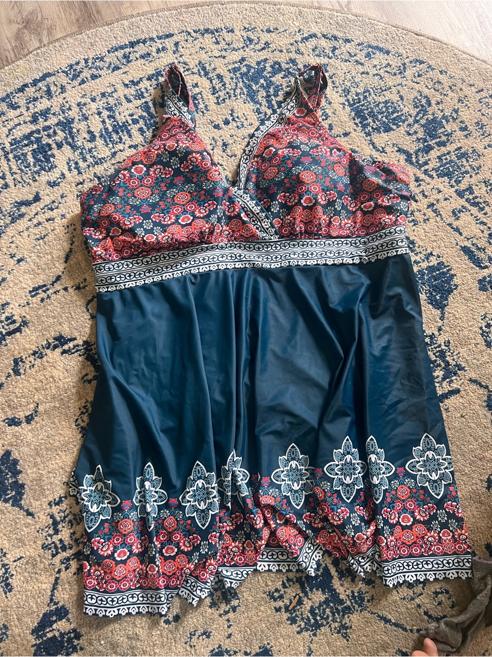 BloomChic Navy and Red Floral Tank One-Piece Swim Dress